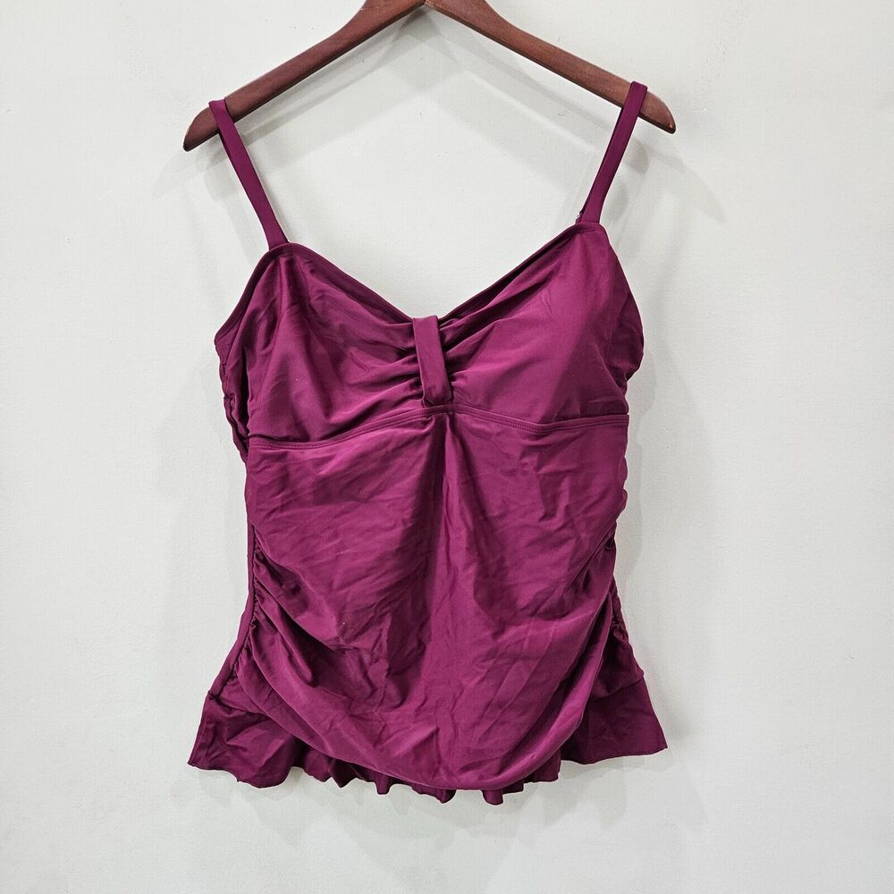 My Coco Womens Wine Red Tankini Swim Top Plus Size 18 Solid Bathing Suit Resort